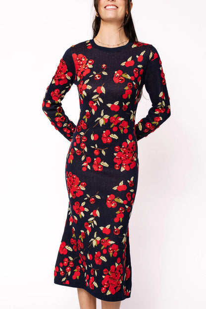 Queen of Sparkles Navy Cranberries Midi Dress