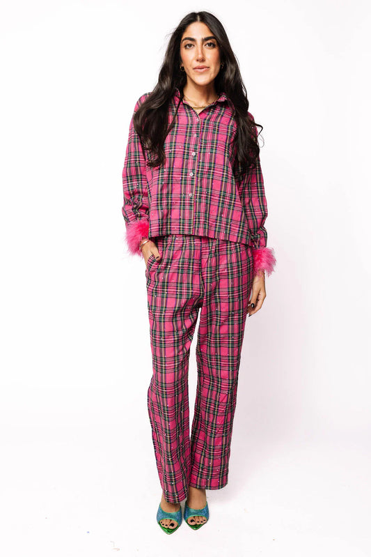 Queen of Sparkles Pink Plaid Pants