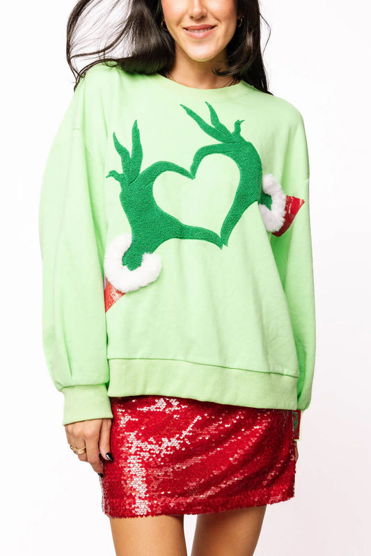 Queen of Sparkles Green Grinch Heart Sweatshirt