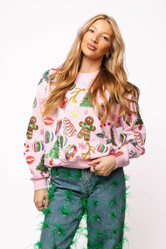 Queen of Sparkles Pink Christmas Icons Sweatshirt