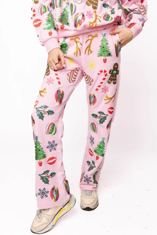 Queen of Sparkles Pink Christmas Icons Pants