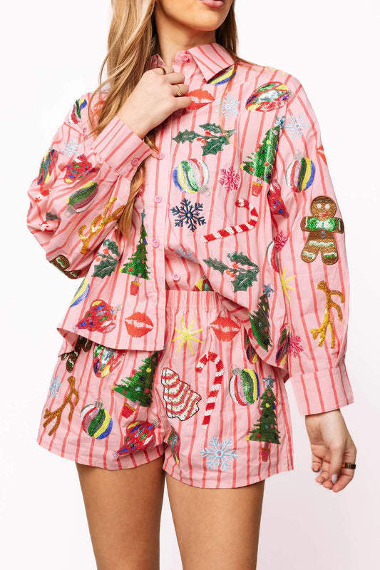 Queen of Sparkles Pink & Red Stripe Christmas Icon Top