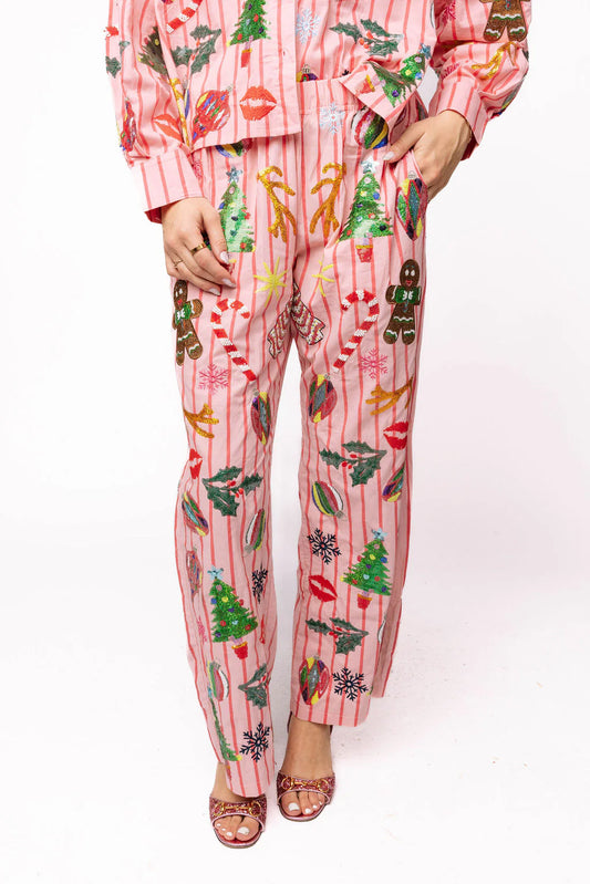 Queen of Sparkles Pink & Red Stripe Christmas Icon Pants