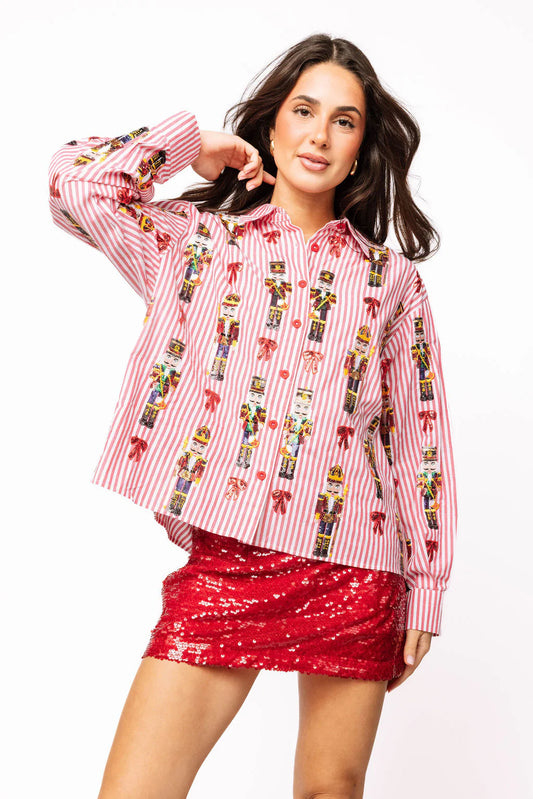 Queen of Sparkles Red Stripe Nutcracker & Bow Top