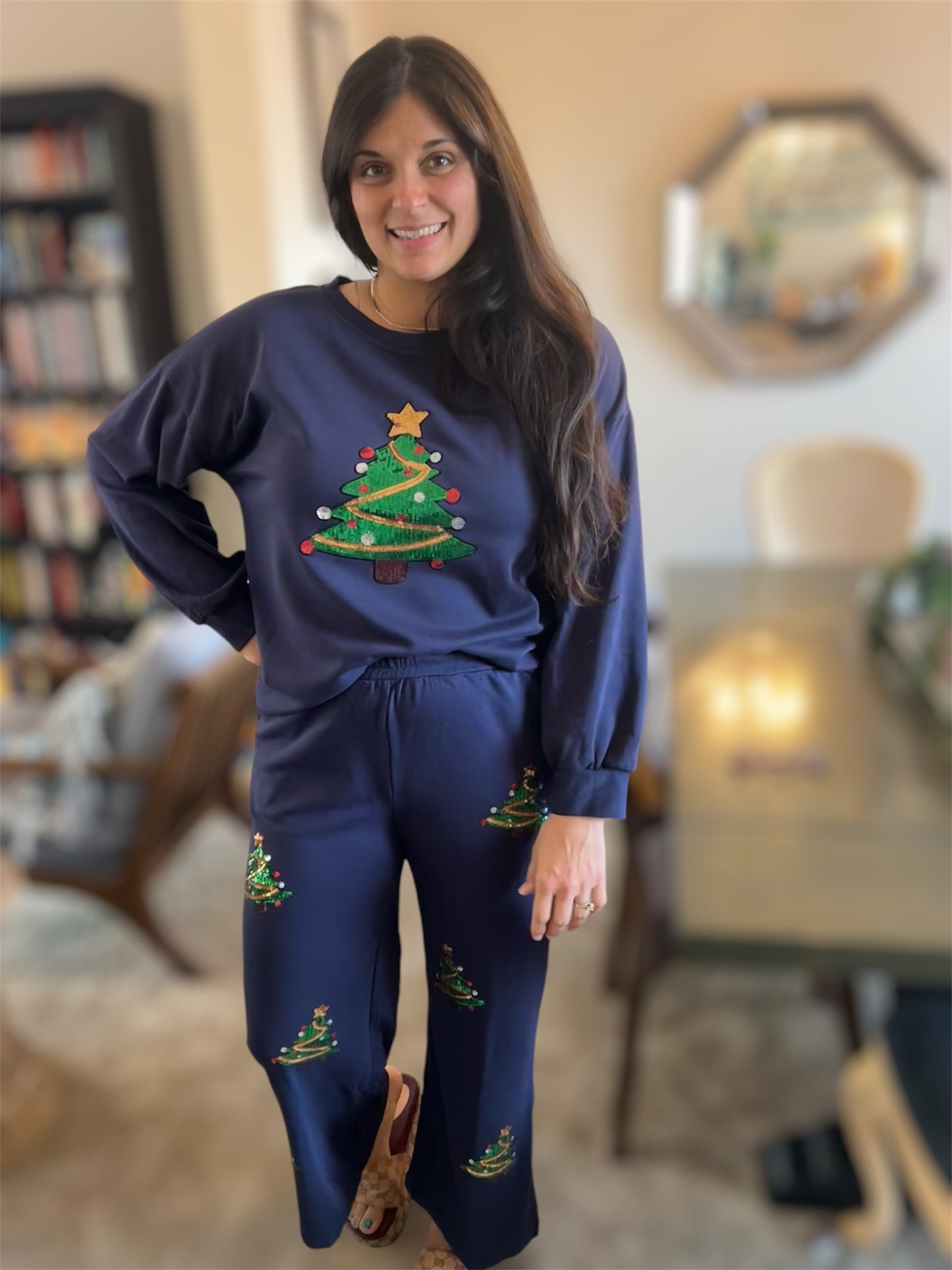 Navy Christmas Tree Pants