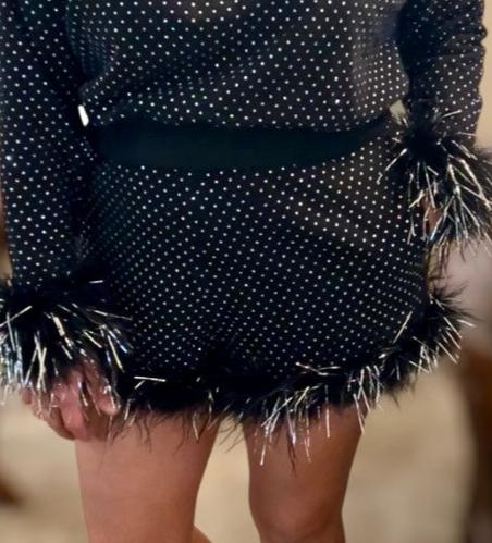 Queen of Sparkles Black Scattered Rhinestone Feather Shorts