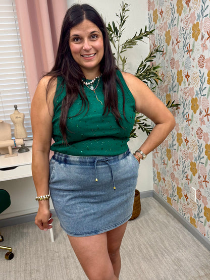 Queen of Sparkles Green Tonal Rhinestone Tank