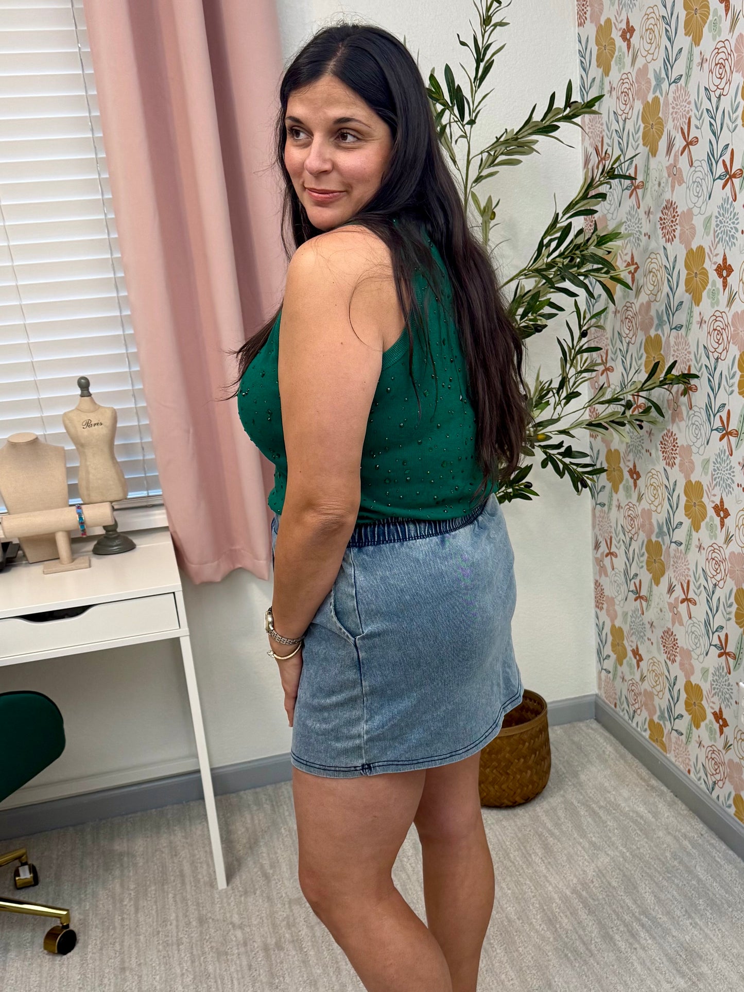 Queen of Sparkles Green Tonal Rhinestone Tank