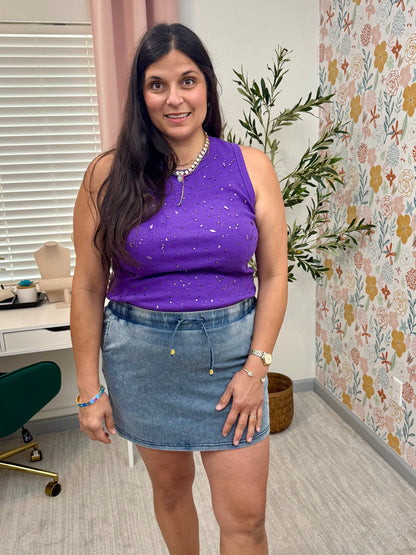 Queen of Sparkles Purple Tonal Rhinestone Tank