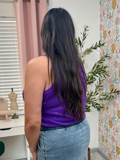 Queen of Sparkles Purple Tonal Rhinestone Tank