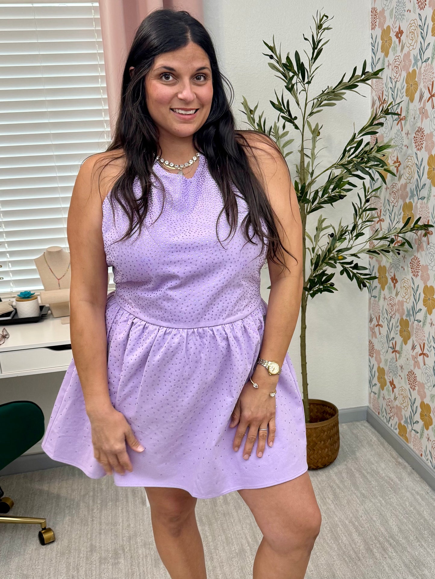 Queen of Sparkles Lavender Rhinestone Tank Dress
