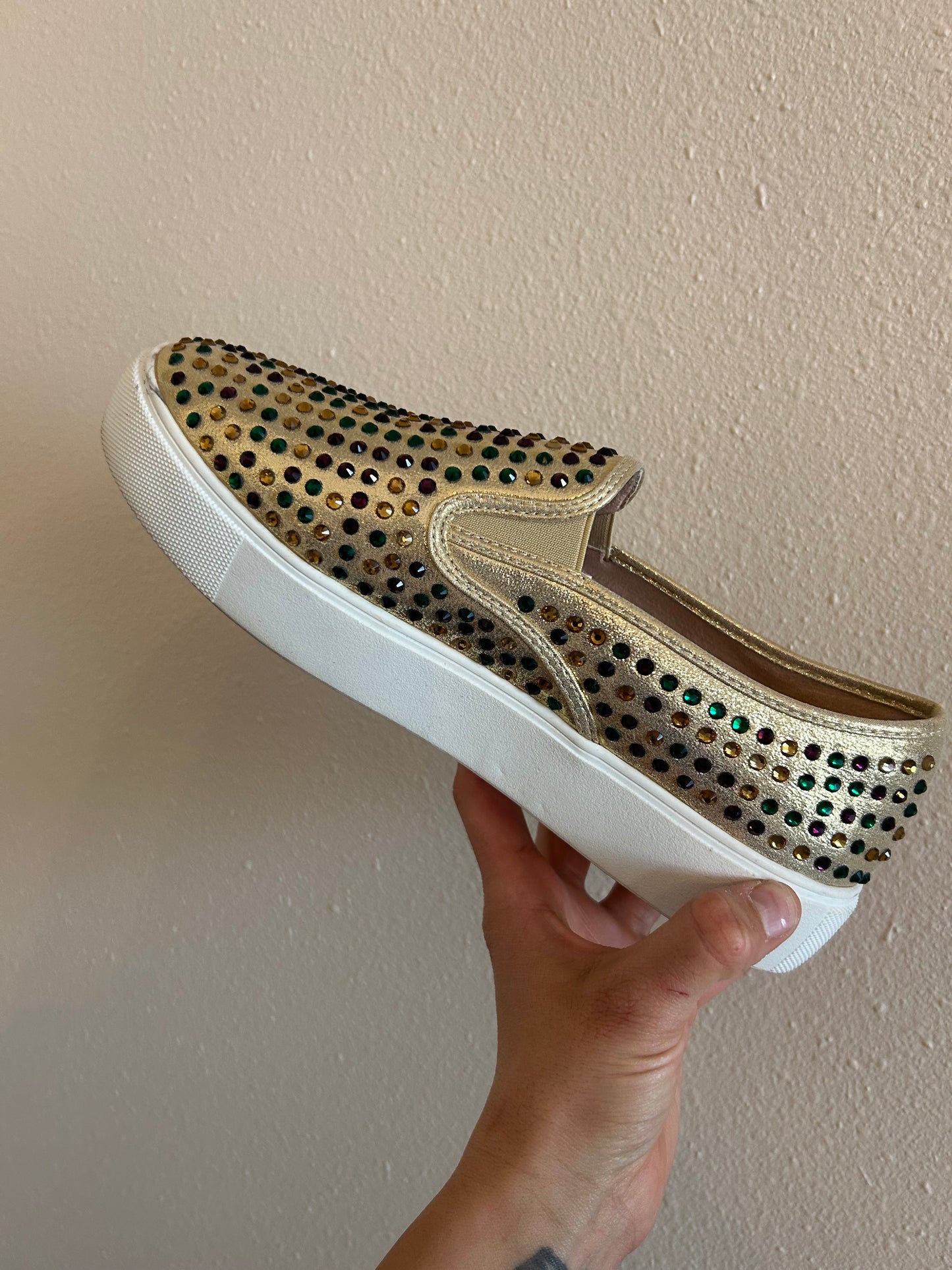 Purple Green & Gold Rhinestone Sneakers