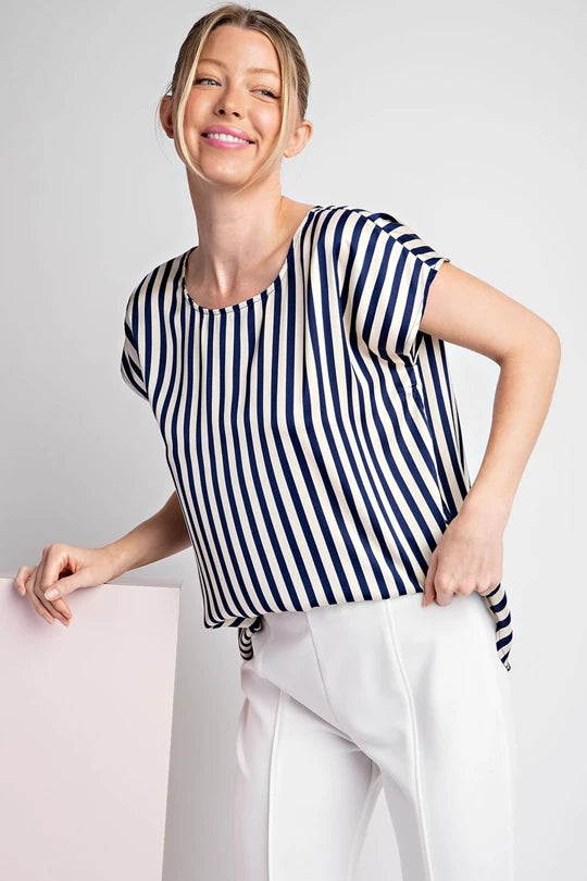 Navy Striped Cap Sleeve Top