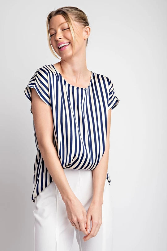 Navy Striped Cap Sleeve Top