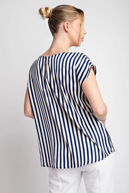 Navy Striped Cap Sleeve Top