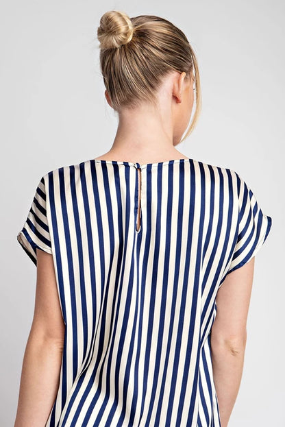 Navy Striped Cap Sleeve Top