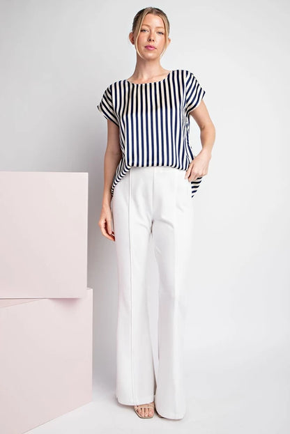 Navy Striped Cap Sleeve Top