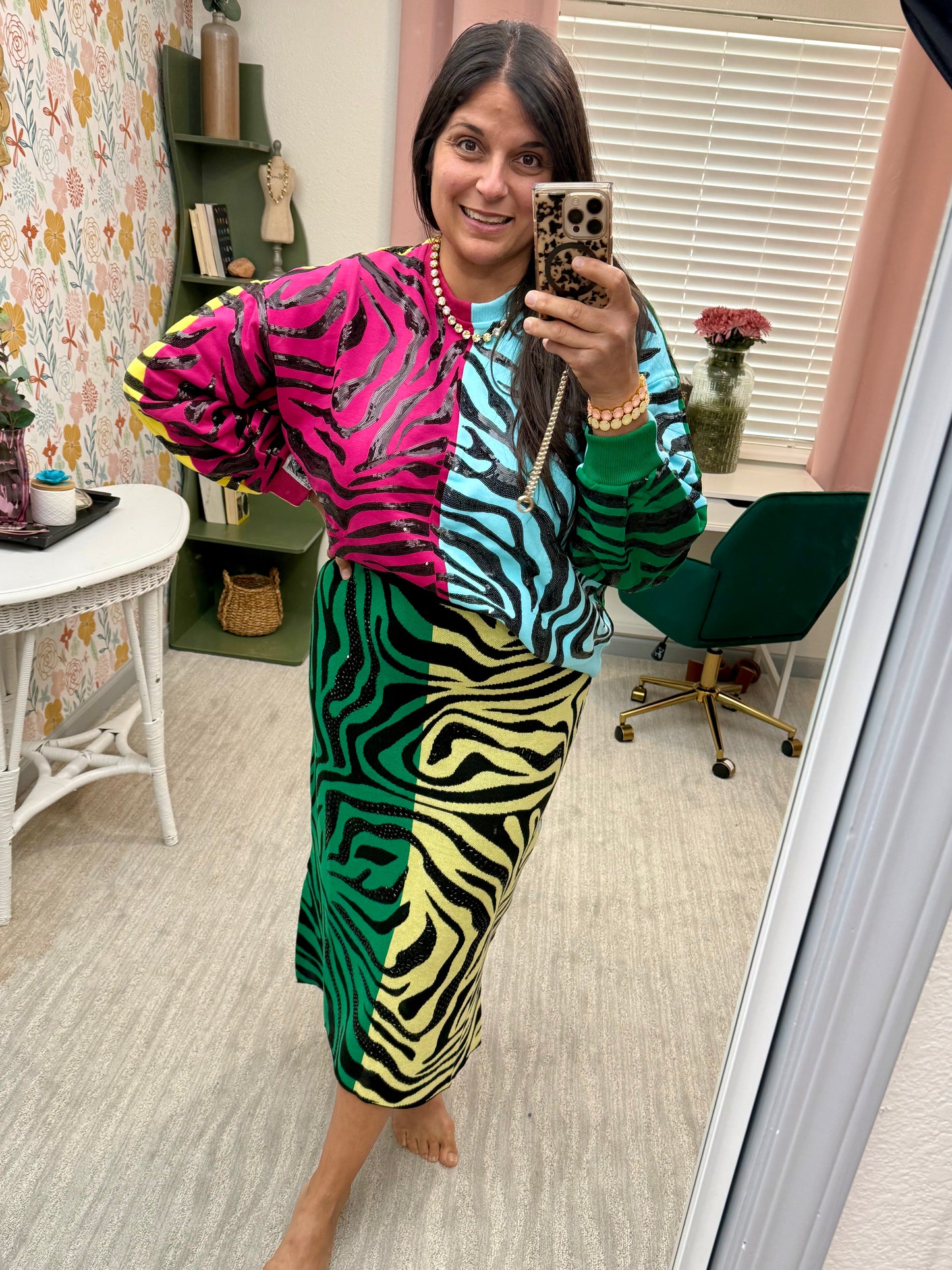 Queen of Sparkles Multi Colorblock Tiger Sweatshirt