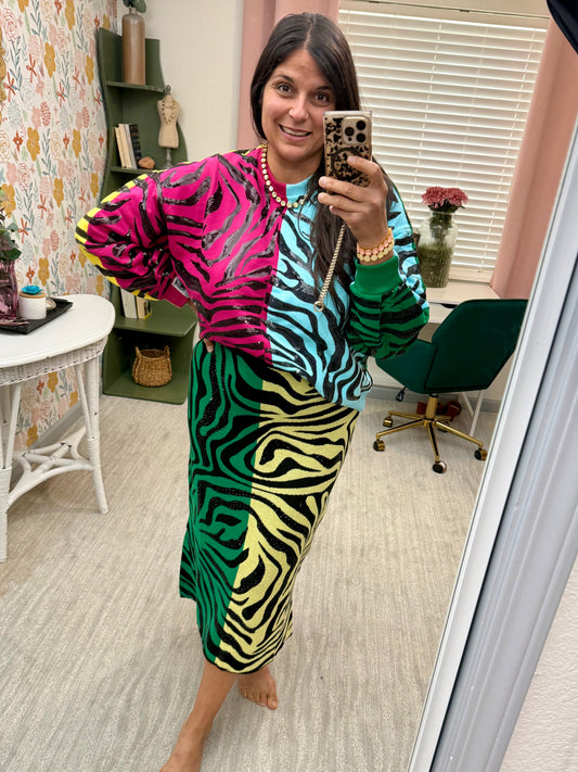 Queen of Sparkles Multi Colorblock Tiger Sweatshirt