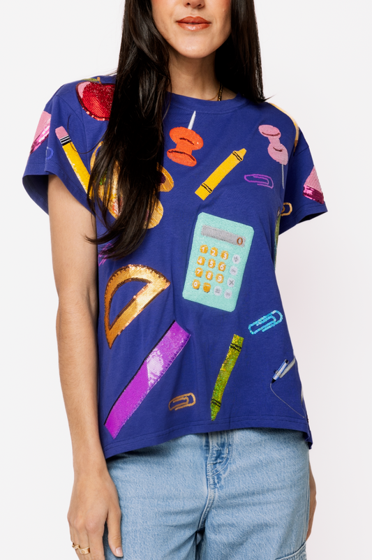 Queen of Sparkles Navy School Supplies Tee