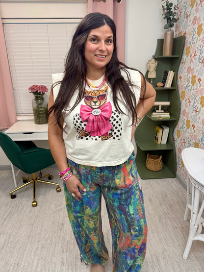 Jeweled Fierce And Fabulous Pink Bow Leopard Tank