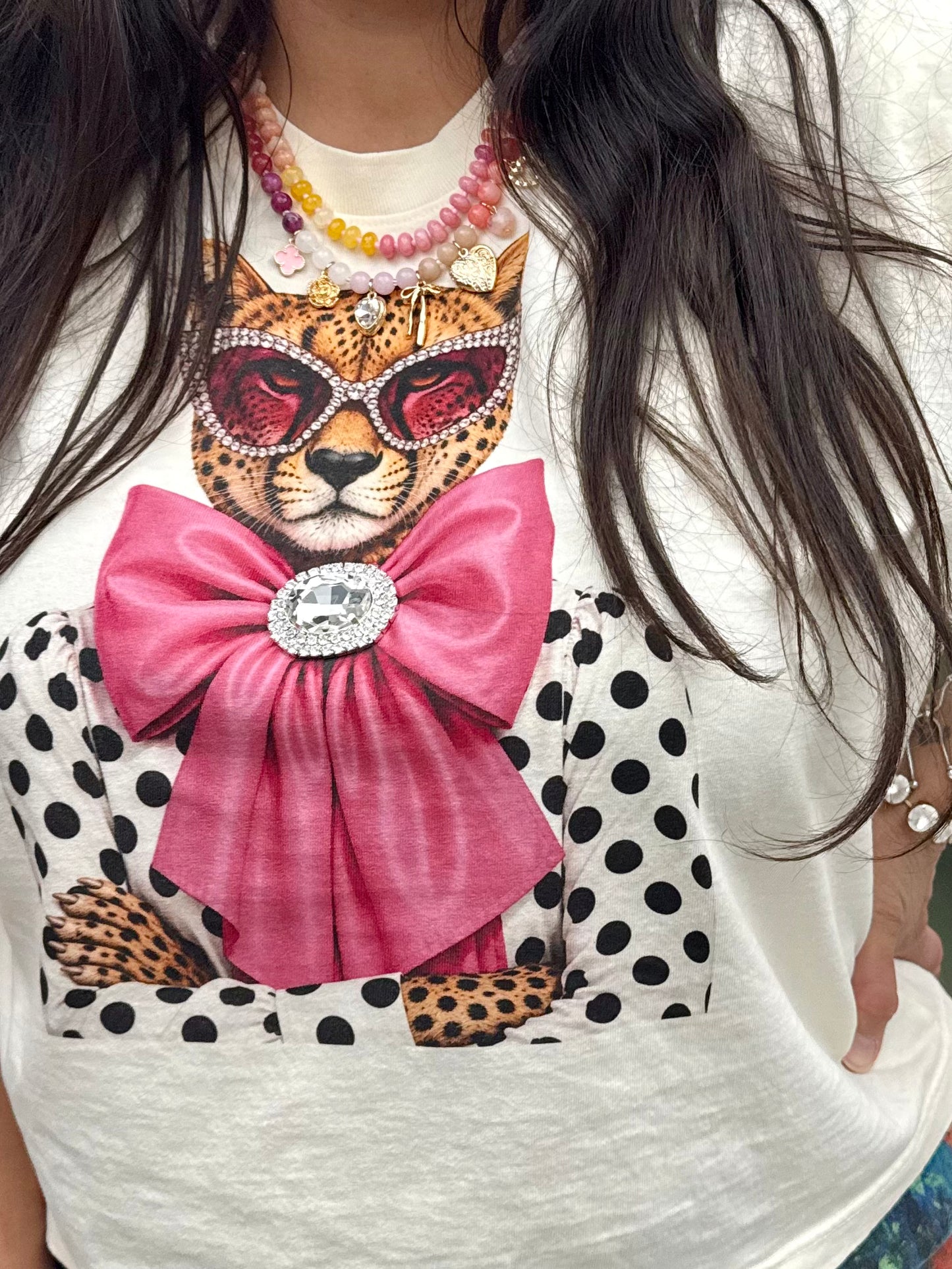 Jeweled Fierce And Fabulous Pink Bow Leopard Tank