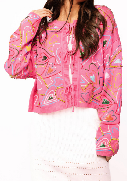 Queen of Sparkles Hot Pink Groovy Heart Sweater