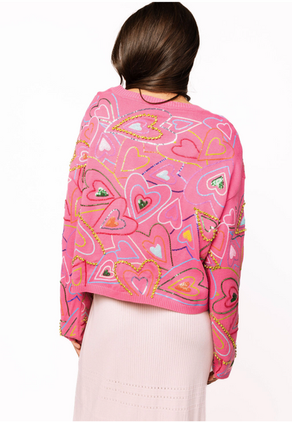 Queen of Sparkles Hot Pink Groovy Heart Sweater