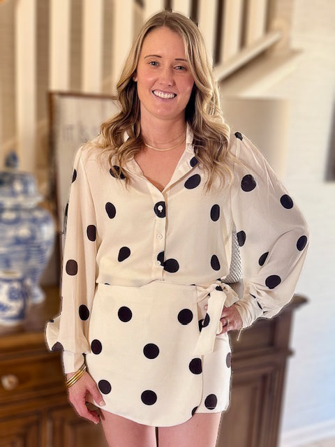 Cream and Black Polka Blouse