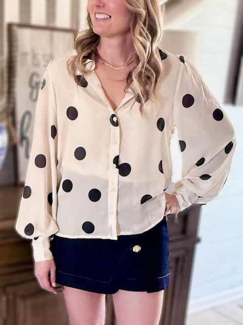 Cream and Black Polka Blouse