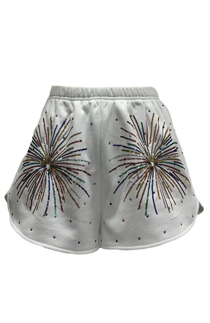 Queen of Sparkles White Mega Fireworks Shorts