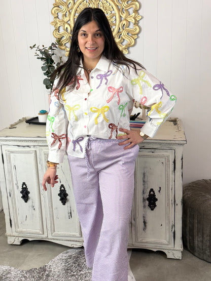 Queen of Sparkles White Multi Bow Top