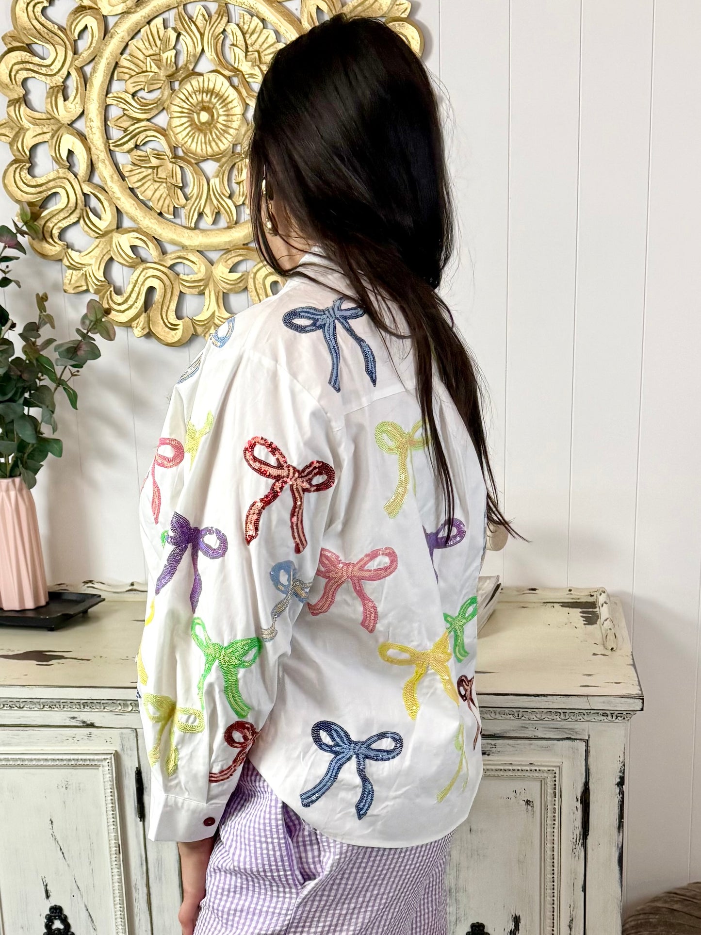 Queen of Sparkles White Multi Bow Top