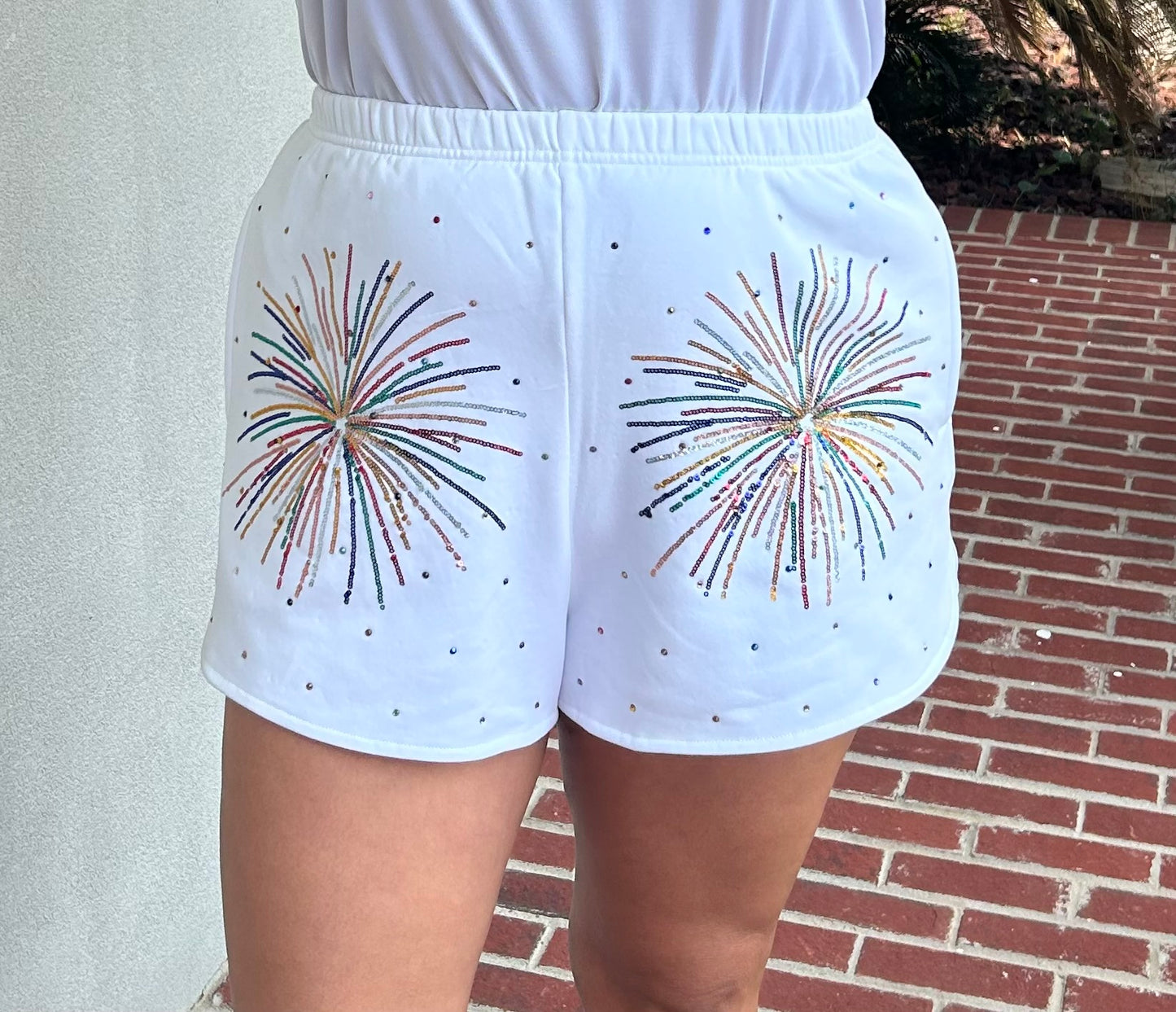 Queen of Sparkles White Mega Fireworks Shorts