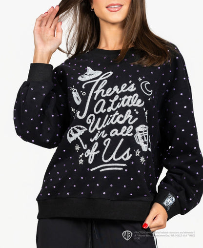 Queen of Sparkles Licensed Black Scattered Rhinestones 'There's A Little Witch In All Of Us" Sweatshirt
