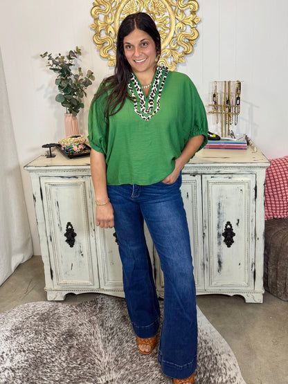 Fern and Leopard Dolman Sleeve Pullover Top