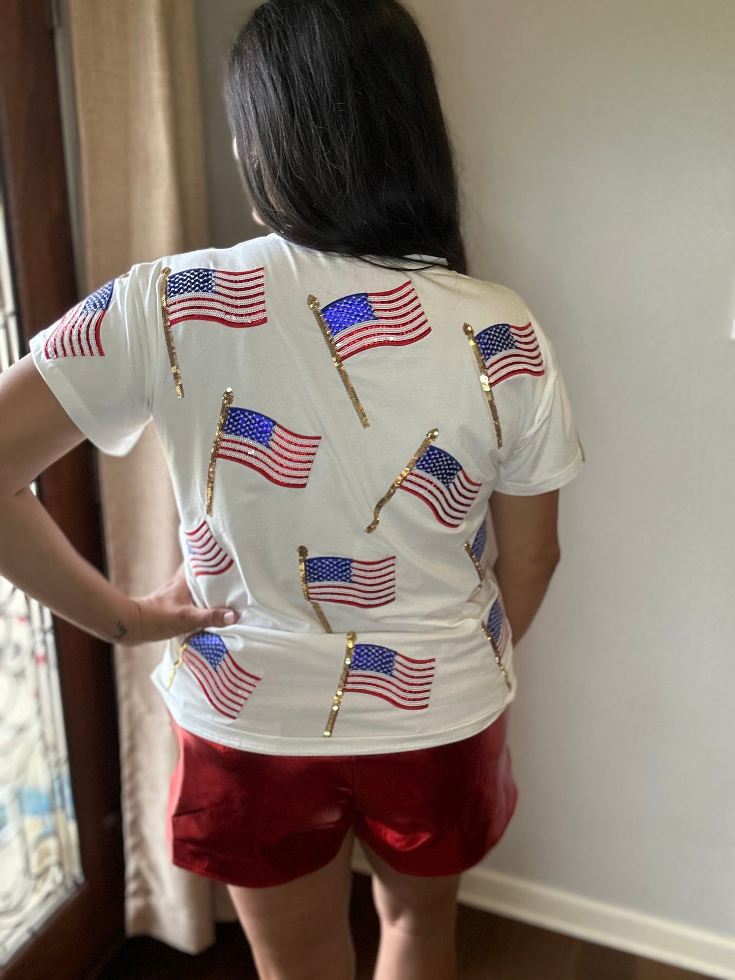 Queen of Sparkles White American Flag Tee