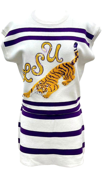 Queen of Sparkles Purple & Gold LSU Stripe Knit Skirt