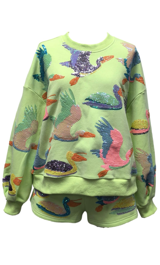 Queen of Sparkles Lime Green Pelican Sweatshirt