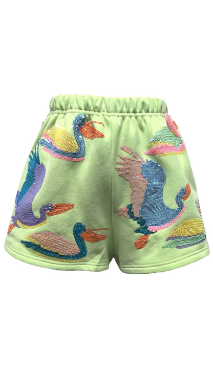 Queen of Sparkles Lime Green Pelican Shorts