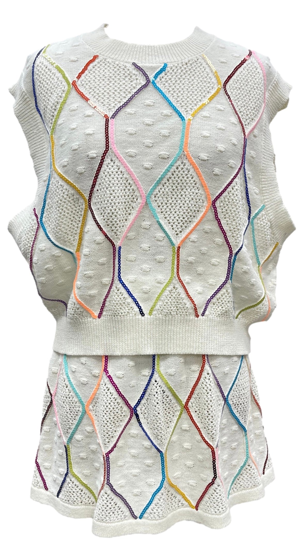 Queen of Sparkles Ivory & Rainbow Knit Vest