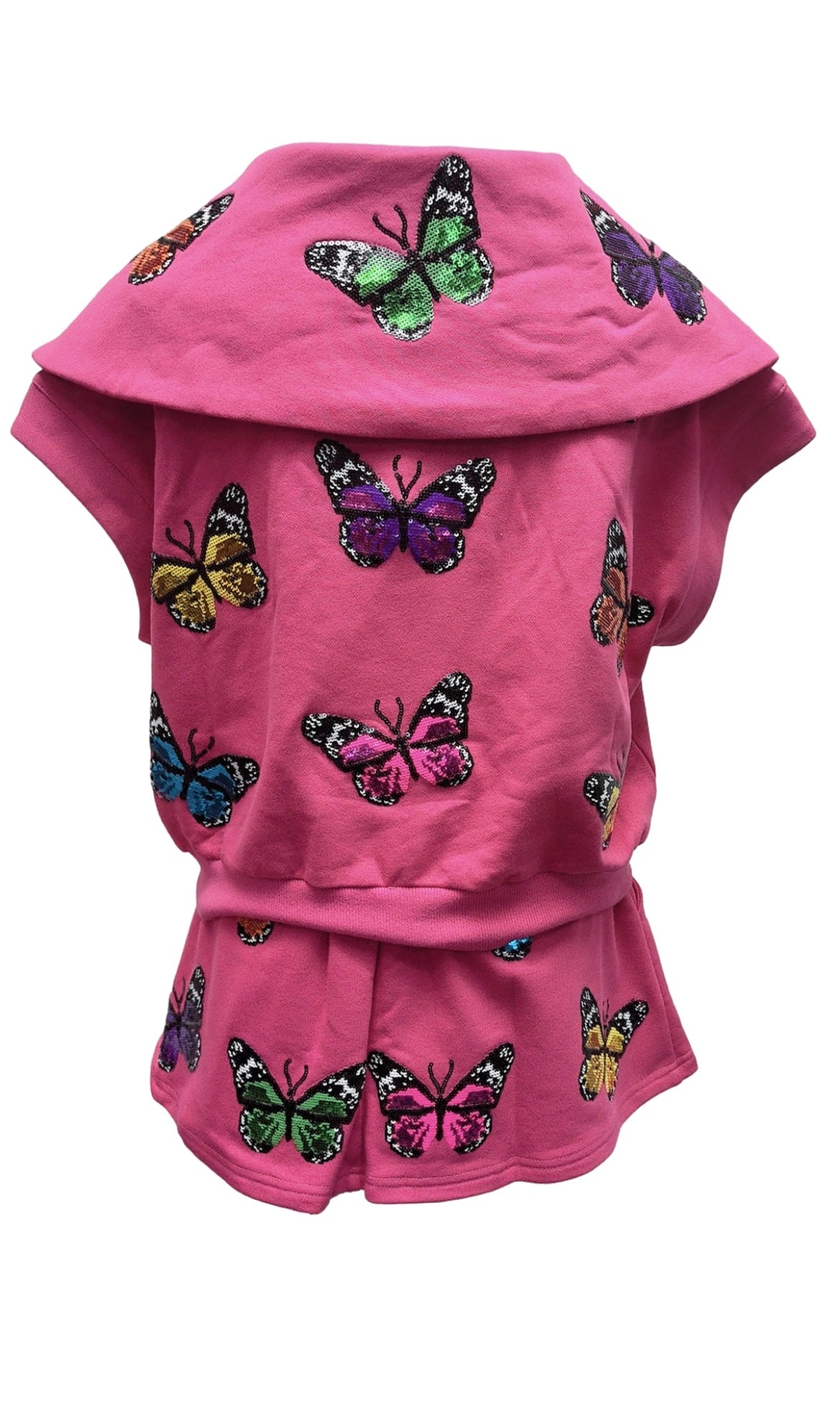 Queen of Sparkles Hot Pink Multi Butterfly Collar Top