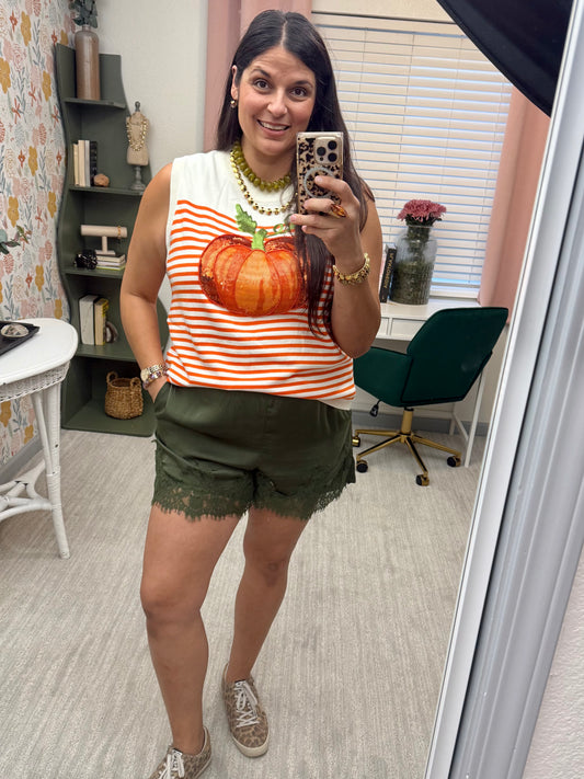 Queen of Sparkles Ivory & Orange Striped Pumpkin Knit Tank