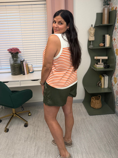 Queen of Sparkles Ivory & Orange Striped Pumpkin Knit Tank