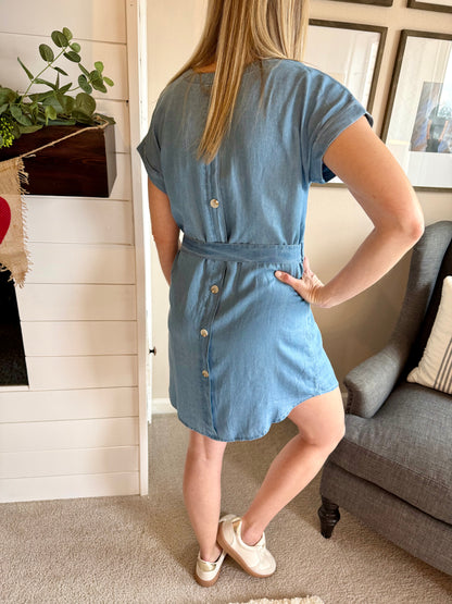 Chambray Belted Shirt Dress