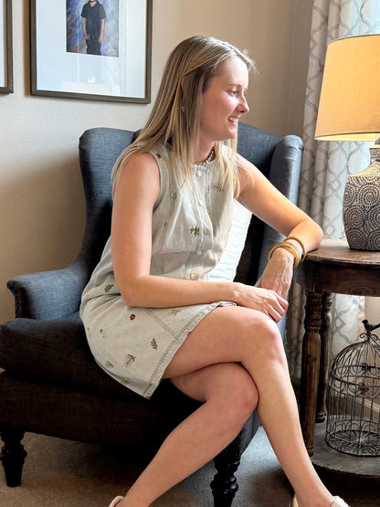 Denim Button Down Embroidered Dress