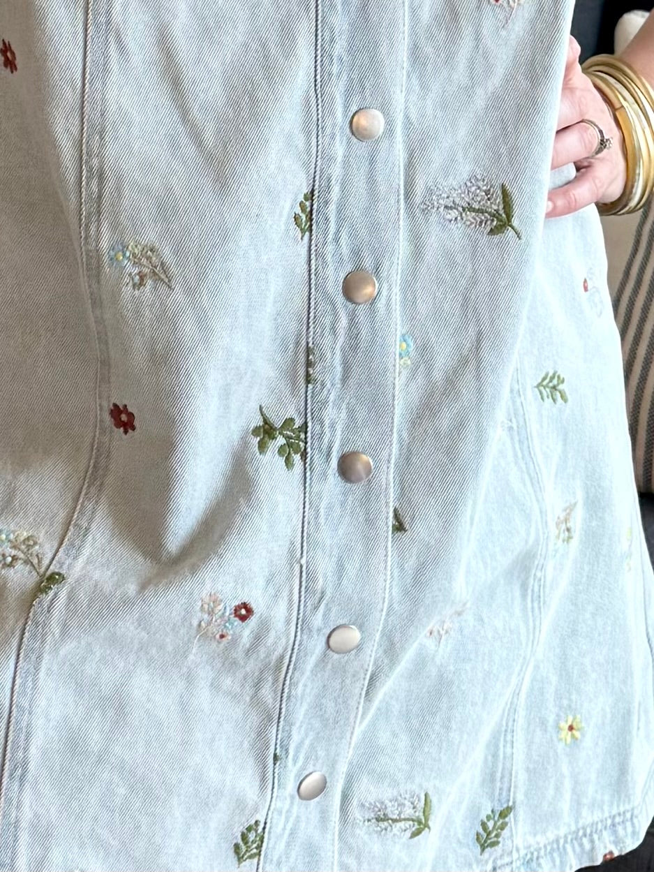Denim Button Down Embroidered Dress