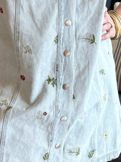 Denim Button Down Embroidered Dress
