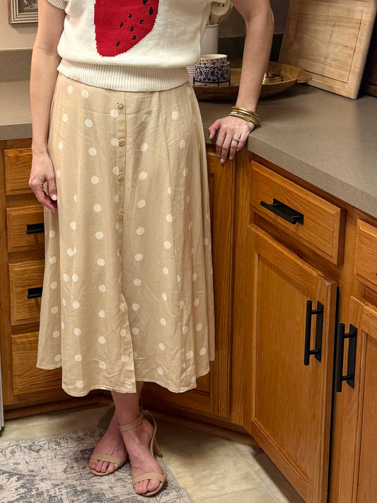 Polka Dot Button Down Midi Skirt