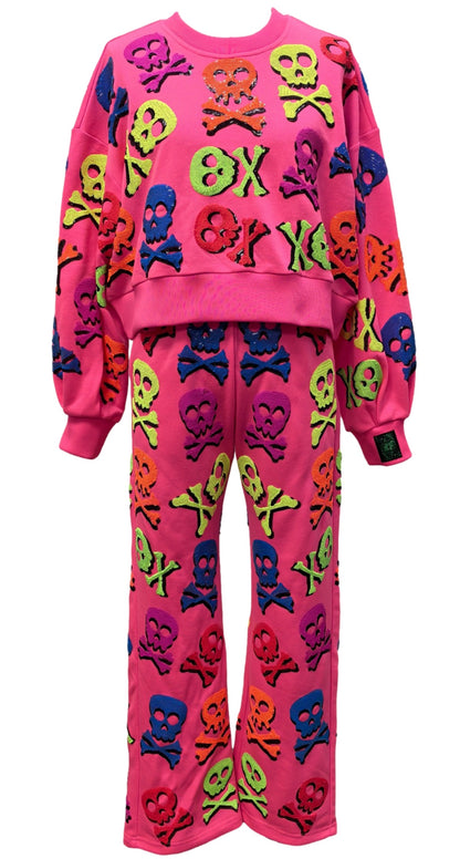 Queen of Sparkles Neon Pink Skull and Crossbone Sweatshirt